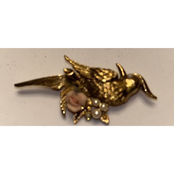 Vintage Bird Brooch/faux pearls and flower - Picture 3 of 7